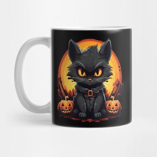 Funny Angry Cat Skeleton Halloween Pumpkin Mug